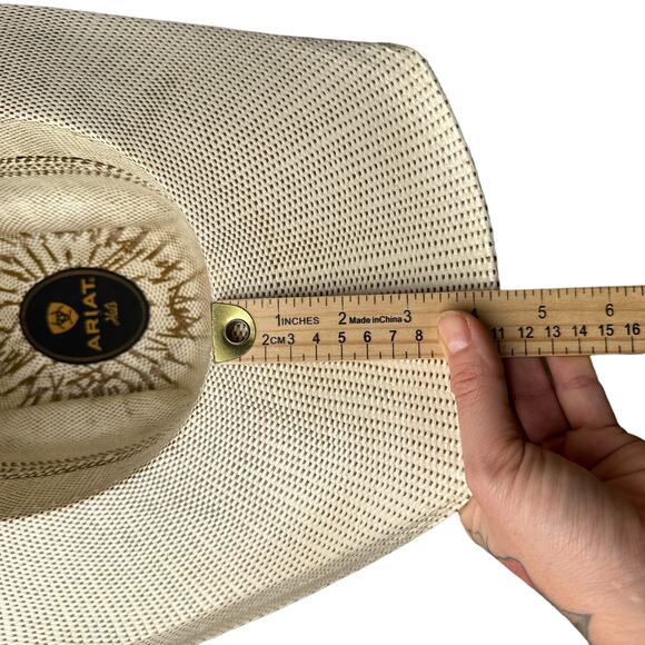 ARIAT Bangora Straw Cowboy Hat Men's Beige Western Ventilated Crown Rodeo 5430 - Picture 8 of 10